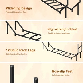 Ebeneze 5.9ft Firewood Rack Holder, Outdoor Indoor Heavy Duty Metal Wood Stand, Adjustable Stacker Fireplace Lumber Organizer, Bottom Widening for Deck Patio Logs Storage Carrier Tool, Black