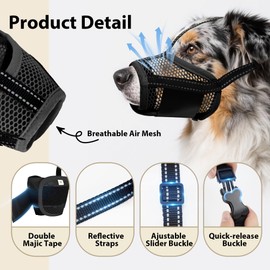 JOYPAWS Dog Muzzle, Air Mesh & Reflective Straps for Large Dogs - Prevent Chewing/Biting, Allows Panting & Drinking - German Shepherd, Collie, Retriever Black L