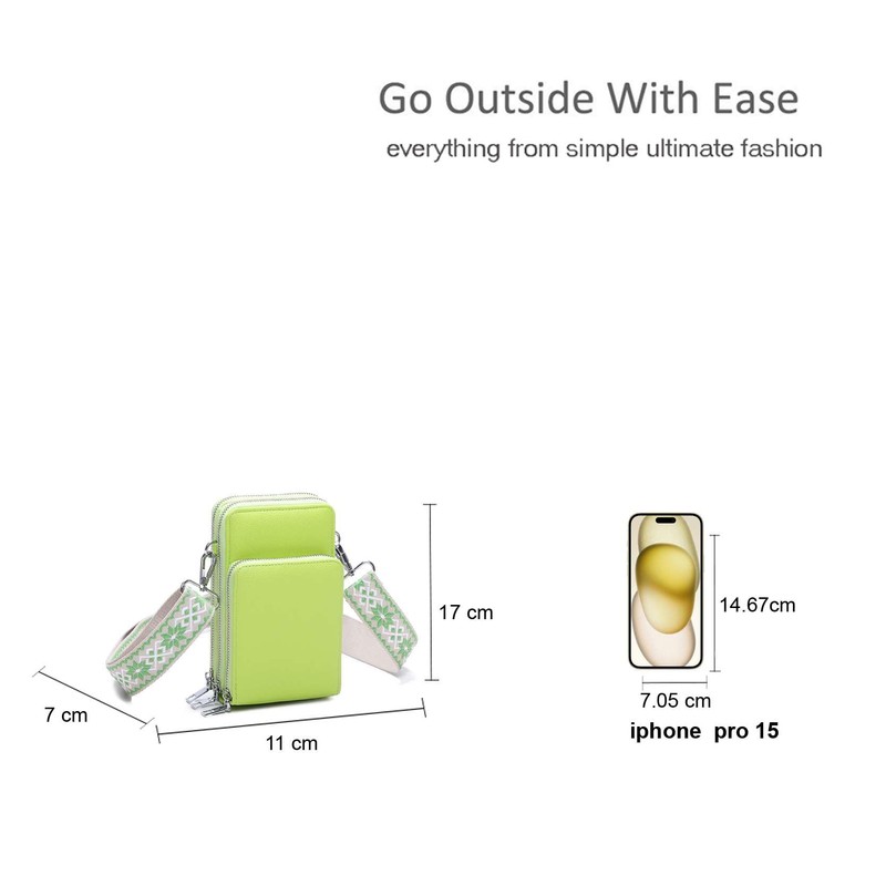 Fontanella Fashion Women's Stylish Embroidered Strap Zipper Pockets Smartphone Crossbody