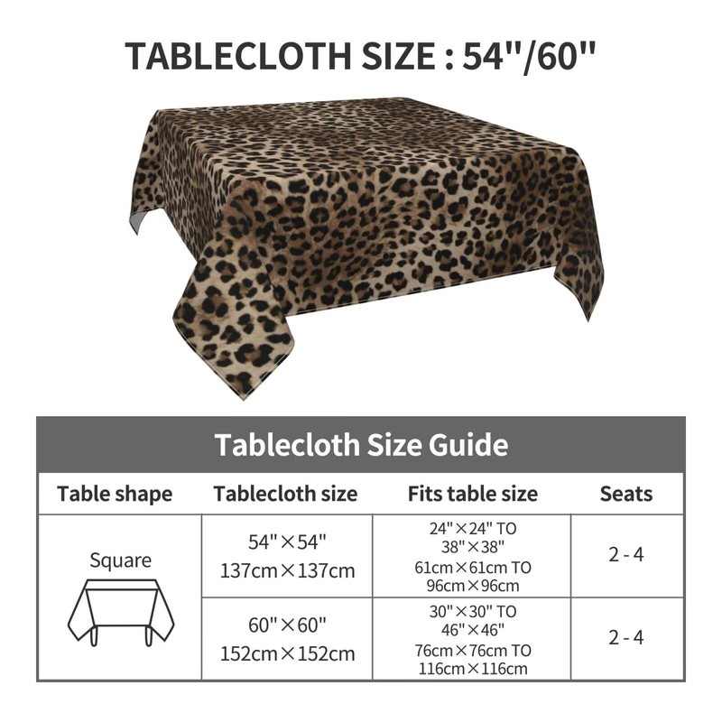 Leopard Tablecloth 54 x 54 Inch Square, Brown Cheetah Leopard