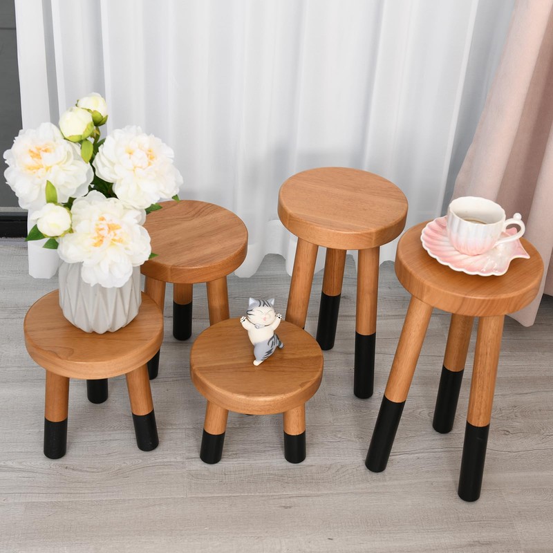 JOLLYMER Rubber Wood 9” Round Plant Stand |Dip Dyed Plant