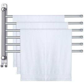 Teenyyou Swivel Towel Rack 16.5 Inches 304 Stainless Steel 6 Arms Bathroom Towel Rack Hanger Pool Holder Wall Mounted Swivel Bar Space Saving with Hook, Sliver