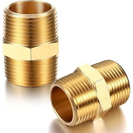 2 Pieces Brass Pipe Fitting 3/4 x 3/4 Inch NPT Brass Hex Nipple Male Pipe Adapter, Straight Connector Fitting