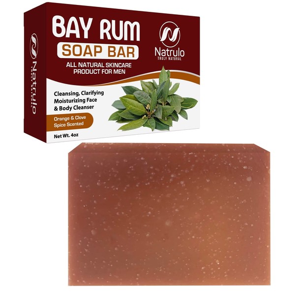 Natural Bay Rum Soap for Men, 4oz Orange & Clove Spice Scented Bar Soap – Made in USA Manly Smelling Face Cleanser & Body Wash Skincare Products for Every Man – Cleansing, Clarifying, Bay Rum Soap Bar