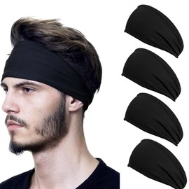 DQST Diademas Deportivas para La Cabeza, Kit de Bandas Elásticas con 4 Colores para Hombre y Mujer, Diademas de Cabello Absorbe El Sudor, Secado Rápido, Transpirable, Antideslizante. (4 Negro)