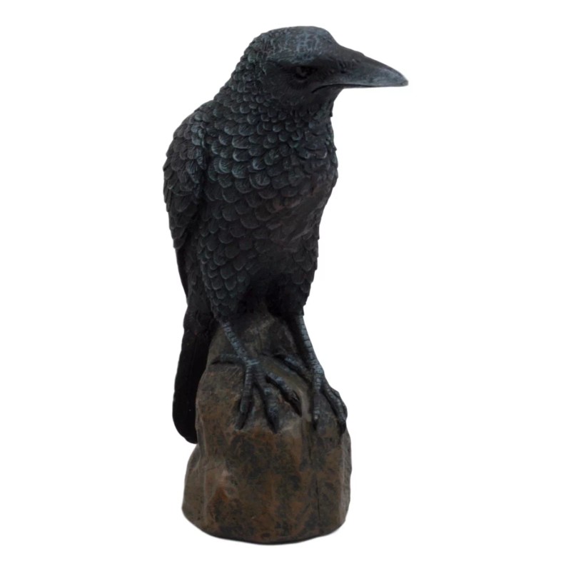 Ebros Gothic Raven Statue Crow Scavenger Bird Perching On Rock