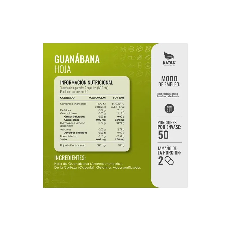 Guanabana Hoja, 100 Cápsulas, Calidad Premium Sabor Natural