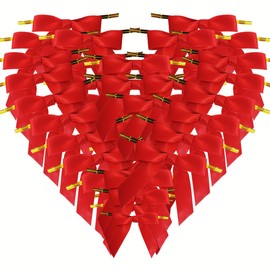 Micomon 50pcs 2-1/2" Red Satin Ribbon Bows with Twist Ties for Gift Wrapping Packing Christmas Decoration (Red)