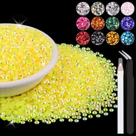 8000PCS 3mm Resin Jelly Rhinestones in Bulk (Lemon Yellow AB), Bedazzling Flatback Crystals Rhinestones for Crafting DIY Nail Decoration, Gems Diomand Charms for Tumbler Shoes Clothing Fabric