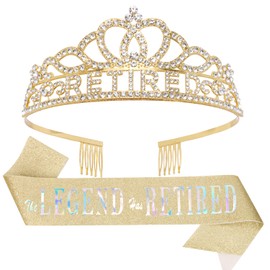 SuPoo Retirement Party Decorations Retired Sash for Women Gold Retired Tiara Crown Rhinestone Headband Retirement Gifts The Legend Has Retired Sash for Both Women and Men Party Supplies Favors