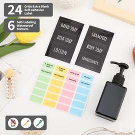 Segbeauty Lotion Dispenser Square, Pack of 4, 100 ml, Black Soap Dispenser Set with Handwritten Labels for Shampoo, Shower Gel, Soap, Liquid Soap, Refillable Plastic Pump Bottles for Kitchen, Bathroom