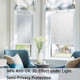 Finnez Window Film White Privacy Film Frosted Glass Electrostatic Self-Adhesive Privacy Protection Window Stickers Anti-UV for Home Living Room Bedroom (17.5" x 157.4")