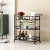 LORMITER Black Metal Bar Carts with 3 Tier Glass Shelves,