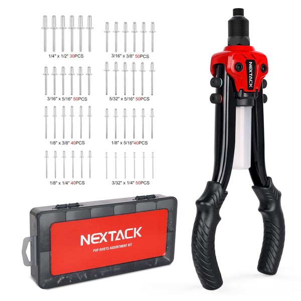 NEXTACK Rivet Gun Kit, 1/4 Pop Rivet Gun with 350