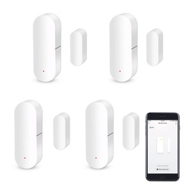 Wireless Smart Door Sensor Alarm, WiFi Window Door Contact Sensor for Home Security System, Remote Monitor, Alert Notification, Compatible with Alexa/Google Assistant, No Hub Required. 4 Pack