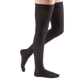 mediven Comfort for Women, 15-20 mmHg – Thigh High Compression Stockings with Silicone Top Band, Closed Toe Leg Circulation, Semi-Transparent Leg Support Compression Hosiery, I, Ebony