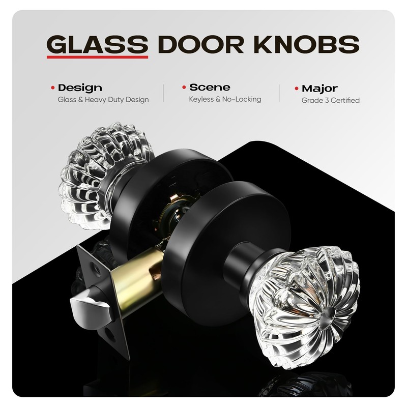 Heittis1 Pack Crystal Door Knobs Interior,Round Passage Glass Door Knob