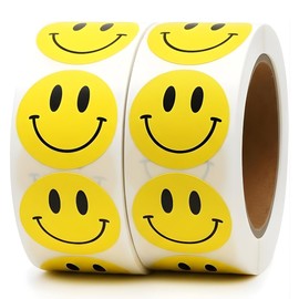 1000PCS Yellow Smiley Face Stickers 1 Inch – Bulk Happy Face Stickers for Classrooms, Teachers, Rewards, Party Favors, Scrapbooking, Packaging, School Supplies (2 Rolls)