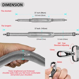 ZINZ Shoulder Strap, 57" Padded Adjustable Shoulder Bag Straps Replacement for Bags with D-Ring (Gray Silver)