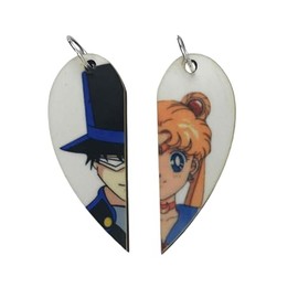 AllTru2U Sailor Moon and Tuxedo Mask Matching Heart Necklaces Keyrings or Earrings| Couples or BFF Gift | Sailor Moon Valentines Gift for Him or Her