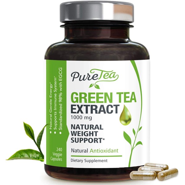 Green Tea Extract 98% Standardized EGCG for Natural Energy 1000mg - Supports Healthy Heart & Energy with Polyphenols - Gentle Caffeine - 240 Capsules