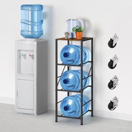 5 Gallon Water Jug Holder 3 Tier Water Bottle Holder Water Rack for 5 Gallon Jug Heavy Duty 5 Gallon Water Jug Stand Organizer with Top Shelf and Wheels for Kitchen Living Room Office, Rustic Brown