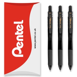 Pentel Energel X BL107 Retractable Gel Rollerball Pens - 0.7mm Nib - Pack of 3 - Black Ink - In Pillow Packaging