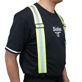 MELOTOUGH Reflective Safety Men's Industrial Strength Suspenders Partial Elastic Tradesperson's Suspenders 2 inch Wide Tool Belt Suspenders (Reflective Green)