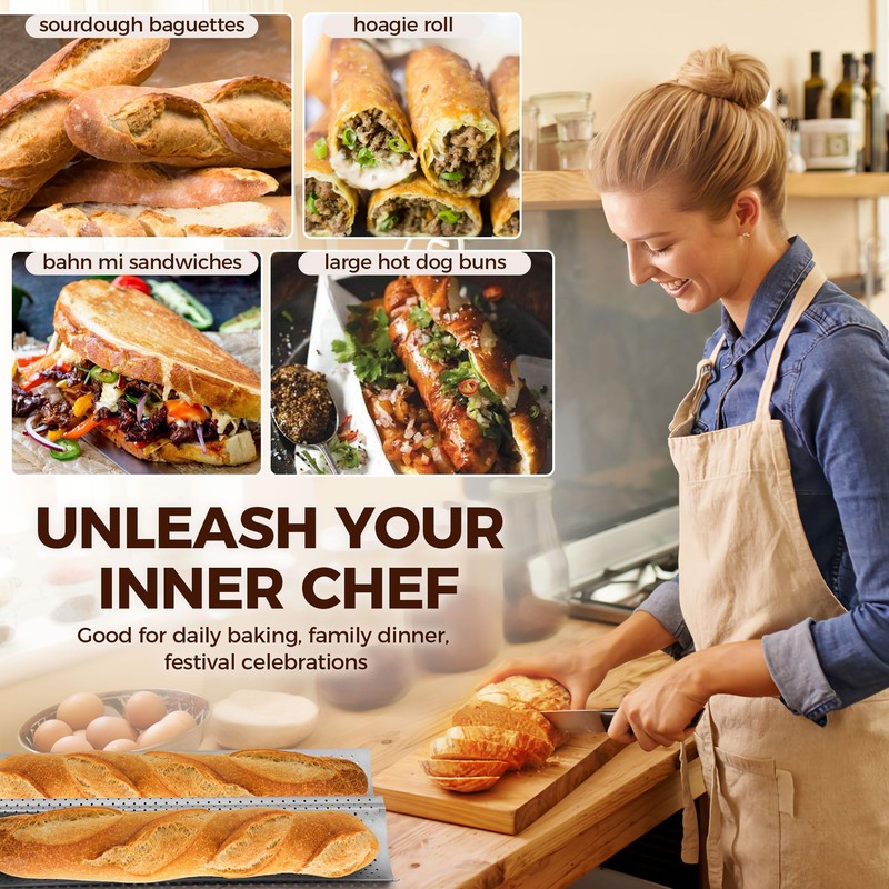 Yupjlia Baguette Bread Pan, Premium Nonstick Perforated French Bread Baking