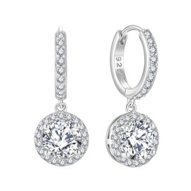 Starchenie Hoop Earrings 925 Silver with Round Cubic Zirconia Birthstone Pendant Hypoallergenic for Women, Sterling Silver, Cubic Zirconia