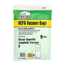 Clean Obsessed H-10 HEPA Bags Fits Riccar Supralite & Simplicity Freedom Type F (9 Bag Pack)