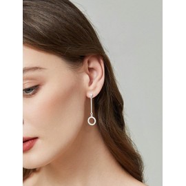 KristLand Women's Earrings Silver 925 Long Tassels Bar Glitter Drop Round Cubic Zirconia Bridal Earrings Hanging Stud Earrings Comes in Jewellery Gift Box, Sterling Silver