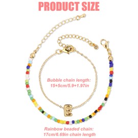Mikovivi Colorful Beaded Bubble Alphabet Bracelet, Gold Plated Letter Bracelet Initial Bracelets for Women Teen Gift Jewelry (Letter E)