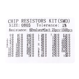 1500PCS 0805 SMD Resistance Kit 0 Ohm-10M Ohm 1/8W 1% Tolerance Chip Resistors, 60 Values Each 25PCS