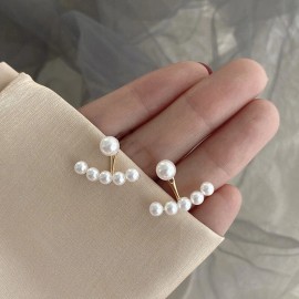 wdd Pearl stud earrings 3/4" Wide Pearl Earrings for Women Unique Design