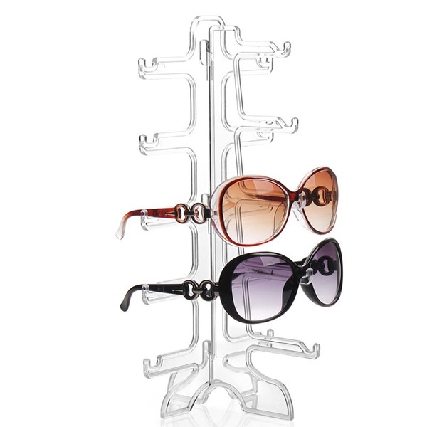 Alnicov 5 Pairs Glass Stand Sunglass Holder Glasses Rack Display Organizer Sunglasses Frame Shelf Show case(Clear)