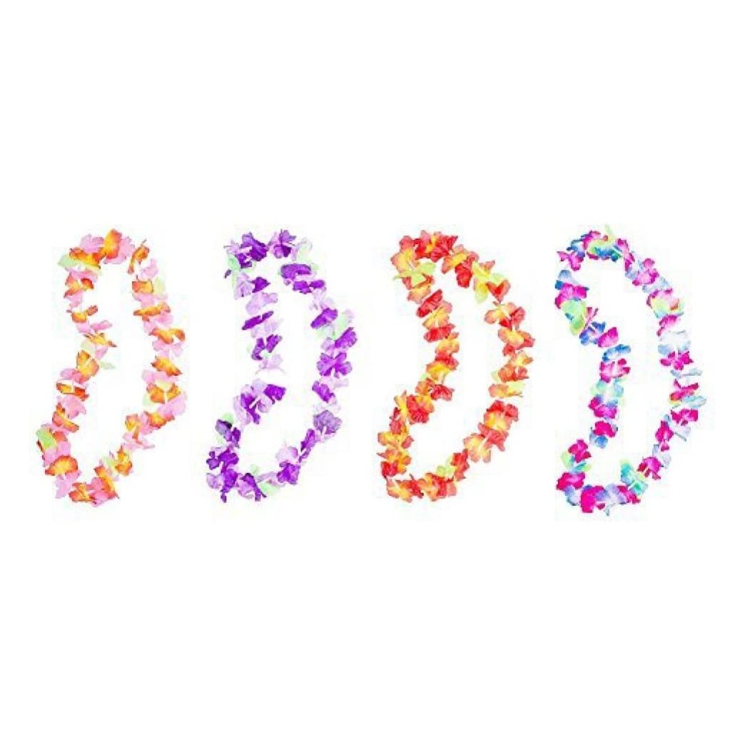 Hawaiian Ruffled Colorful Luau Silk Flower Leis Necklaces for Island Theme Party (12 Pack)