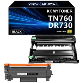 KCMYTONER Compatible Toner Cartridge and Drum Unit Replacement for Brother TN760 TN730 TN-760 Toner and DR730 Drum Work with MFC-L2710DW HL-L2350DW HL-L2390DW MFC-L2750DW Printer (1 Toner, 1 Drum)