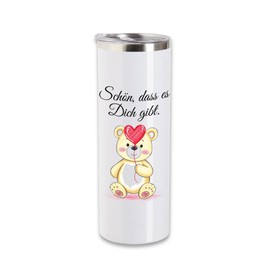 Druckerino Kaffeebecher to go Thermobecher, Schön, dass es Dich gibt - Thermobecher Kaffee to go, doppelwandiger Edelstahl Trinkbecher auslaufsicher - Teddy Herz - 570 ml - Geschenke für Frauen