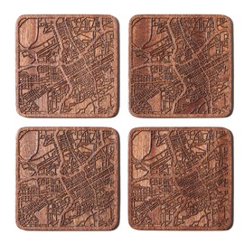Birmingham, Al Map Coaster, Set of 4, Sapele Wooden Coaster with city map, Multiple city optional, Handmade