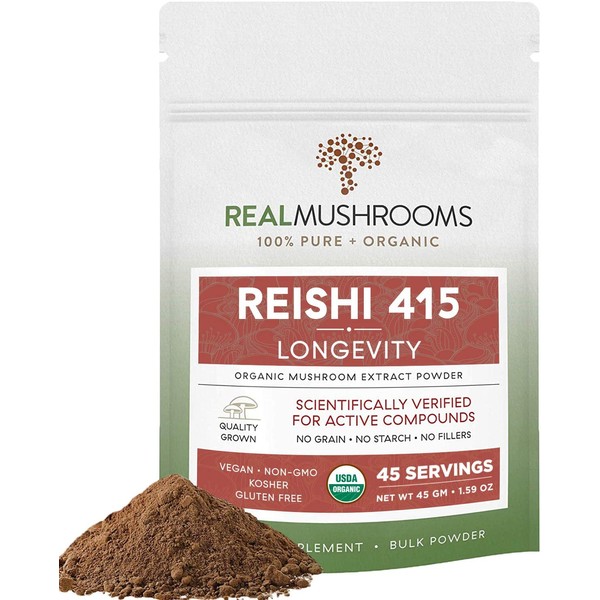 Real Mushroom Reishi Mushroom Powder for Longevity (45 Servings) Vegan, Organic, Non-GMO Reishi Extract, Reishi Mushroom Supplement for Relaxation, Better Sleep, Overall Wellness, Safe for Pets