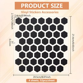 BENECREAT 208Pcs Black Reflective Hexagon Bike Stickers Decals, 4Pieces Hexagon Vinyl Stickers Accessories, Reflective Stickers Hexagon for Bicycle Frame, Helmet, Scooter and Pedals