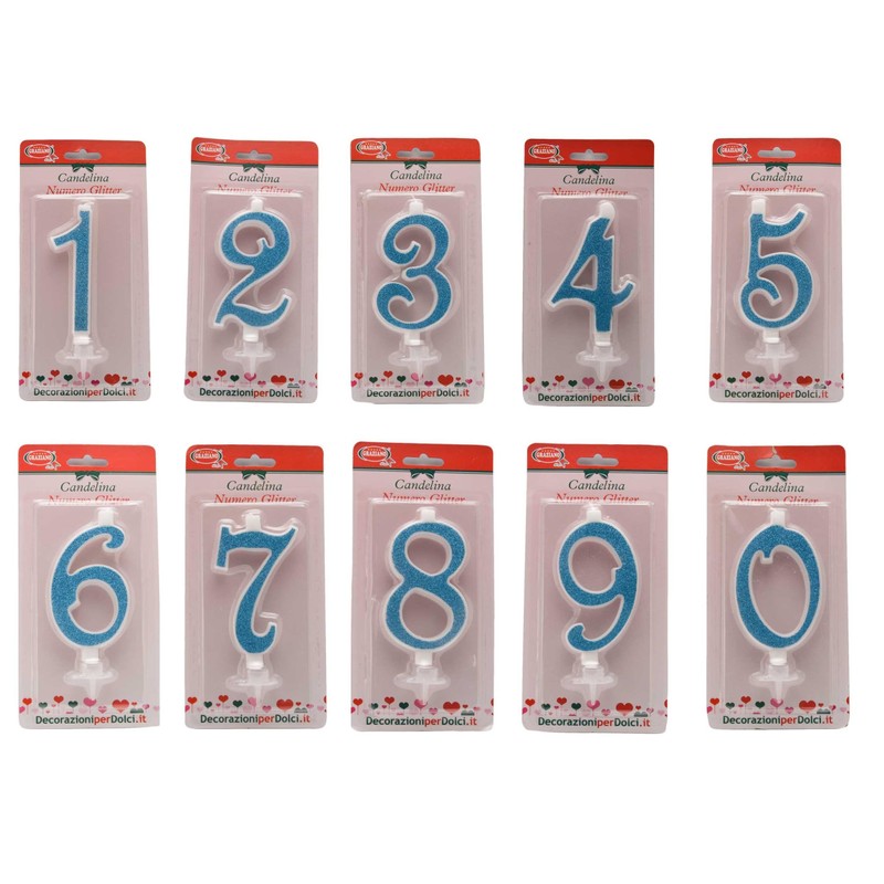 Candelina Numerale Glitter CELESTE n.2
