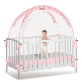 Crib Tent to Keep Baby from Climbing Out - Mesh Pop Up Climbing Prevention With Two-Way Self-Locking Metal Zipper (Pink, Lager)