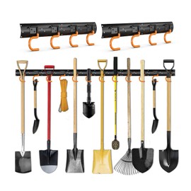 3-H 34''All Metal Garden Tool Organizer,Mop Holder 2 Racks,Broom Holder Wall Mount for Garage,Shed,Garden,Basement Hanging and Organizing Rake,Mop,Shovel,Hose