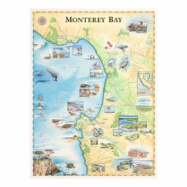 Xplorer Maps Monterey Bay, California Map Poster, 18 x 24 inches, Wall Decor