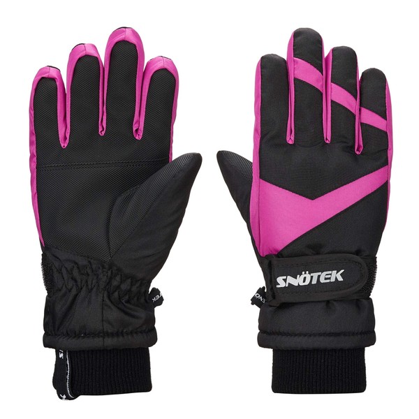 SNOTEK Kids Winter Gloves for Ski, Snowboarding, Snowmobiling (Black/Fuschia, L)