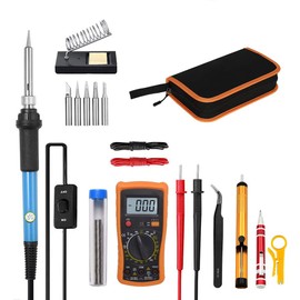 Soldering Iron Set, Blue Ockered Soldering Iron 19 in 1 Soldering Set 60 W Soldering Station with Temperature Adjustable 220-450 °C, 5 Soldering Tips, On/Off Switch for Electrical Engineering Repairs (EU Plug)