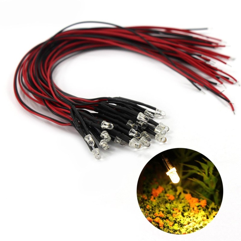 Evemodel L123WM 20pcs Pre Wired 3mm WARM White Led Lamp