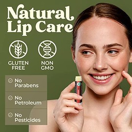 Bálsamo labial orgánico USDA de Earth's Daughter, paquete de 4 – sabor a fresa, cera de abejas, aceite de coco, vitamina E – mejor barra de reparación